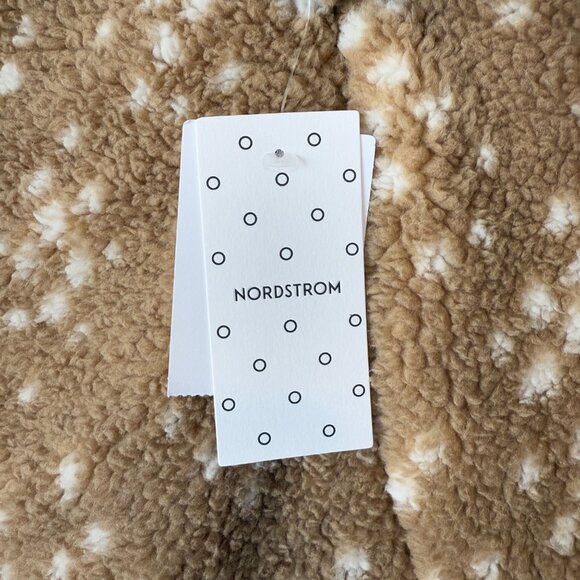NWT Nordstrom 6M Tan Stock Doe Spots Sherpa Footless Onesie Hood Foldable Cuffs - Picture 4 of 8